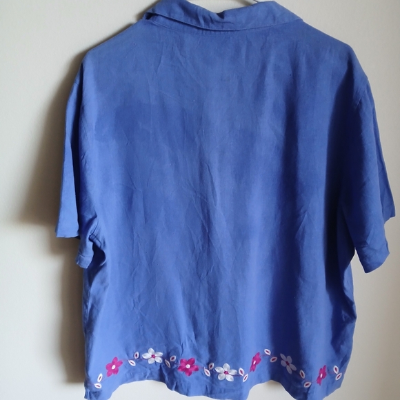  Kim Rogers Linen Blend Embroidered Floral Shirt Size 1X - Picture 8 of 9